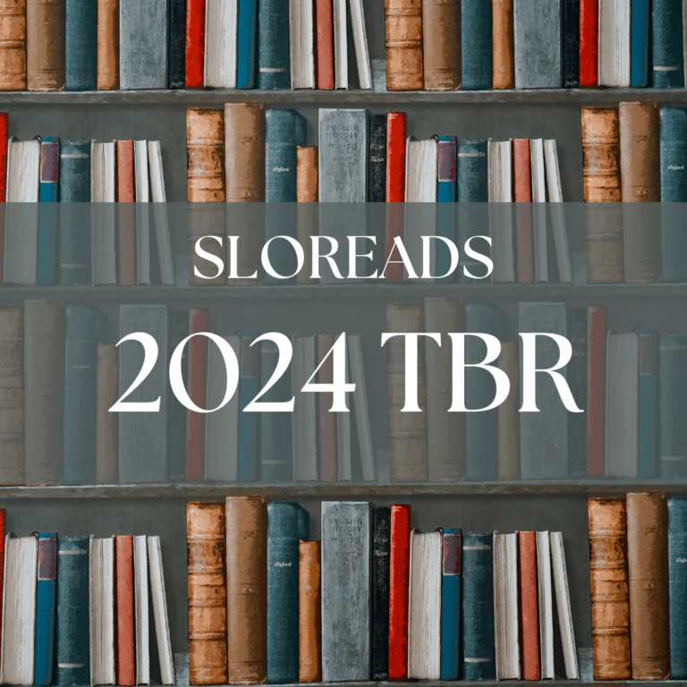 sloreads 2024 TBR overlaid on a generic background of books