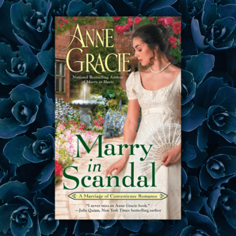 Marry in Scandal by Anne Gracie Cover on blueish succulent background